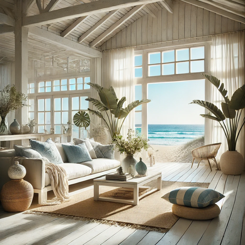 Discover how to style your home with relaxed coastal vibes and avoid the formality of Hamptons style. Tips for airy, natural, and breezy interiors.